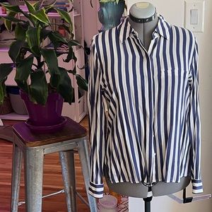 INC | International Concepts,  Button down blouse, periwinkle striped, size M